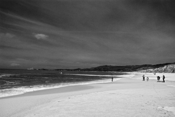 half moon bay, beach, black and white, landscape, california