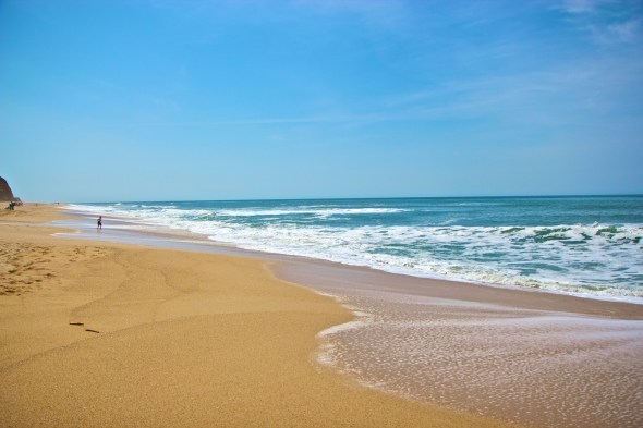 half moon bay, beach, water, sand