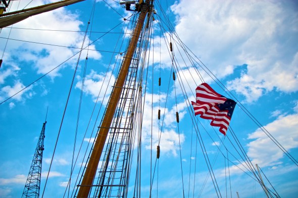 fells point, baltimore, privateer day, joe sterne photography, america flag, ship